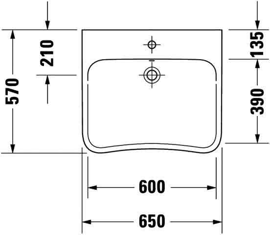 DU Waschtisch DuraStyle Vital 650 mm mit ÜL, mit HLB, 1 HL, weiß