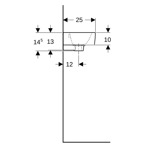 Geberit Renova Plan HWB, verk. Ausladung 36x25cm, mit Hahnloch, m.Ül., weiß