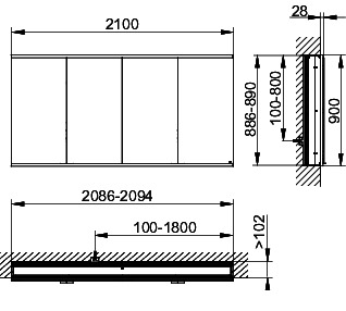 KEUCO Royal Modular 2.0 SPS, bel. 80041, Einb,4Steckd,sb-elox,2100x900x160mm