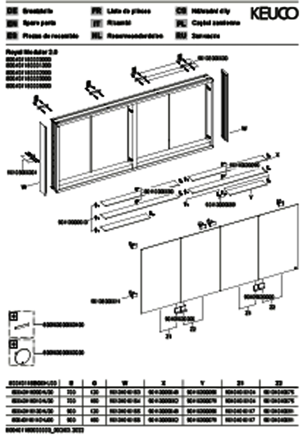 KEUCO Royal Modular 2.0 SPS, unbel. 80040, Vorb,4Steckd,sb-elox,1600x700x120mm