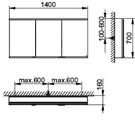 KEUCO Royal Modular 2.0 SPS, bel. 80031, Vorb,2Steckd,sb-elox,1400x700x160mm