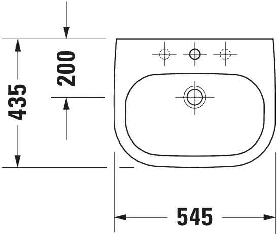 DU Einbauwaschtisch D-Code 545 mm EB v.oben, m.ÜL, m.HLB, 1 HL, weiß