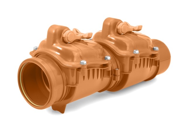airfit Doppelrückstauklappe DN 160 mit zusätzl. Handverschlüssen, rotbraun