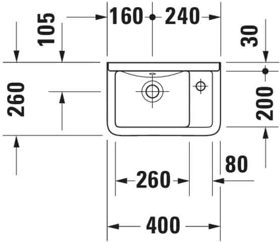 DU Handwaschbecken Starck 3 400 mm mit ÜL, mit HLB, HL rechts, weiß