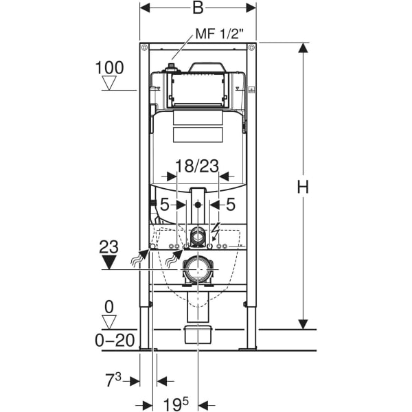 Geberit Duofix EL für WWC, 120cm, mit Sigma UP-SPK 12cm, mit HS30 Hygienesp./1 WA