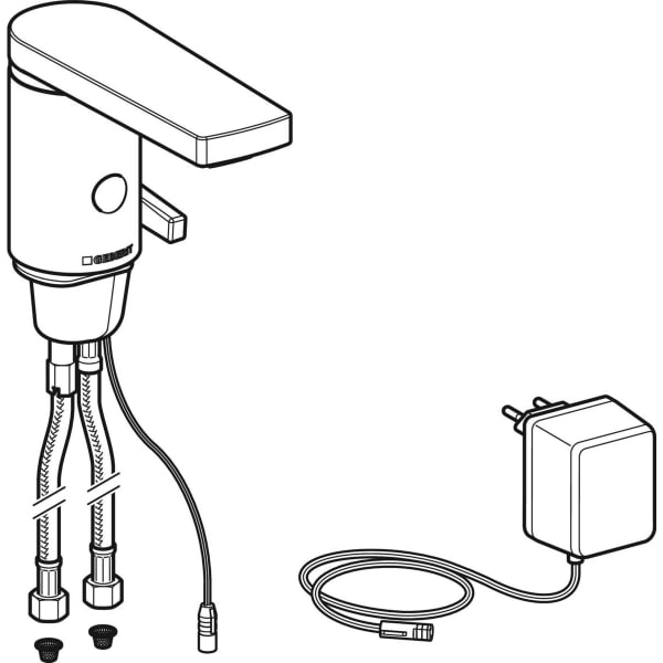 Geberit Typ 186 Waschtischarmatur, Netzbetr. mit Mischer und Griff, hgl. verchromt