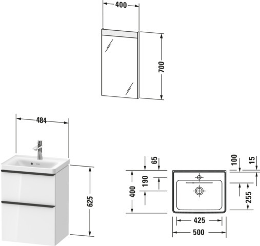 Duravit D-Neo Möbel-Set wandh. 500x400mm WT,WTU Ausz 1,SBK 1,SP,Eiche Schwarz