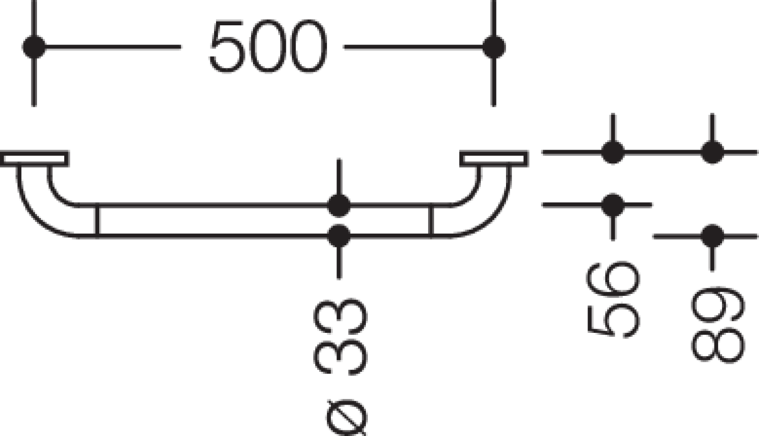 HEWI Haltegriff Ser 801, AM:500mm, antimikrobielle Ausrüstung signalweiß