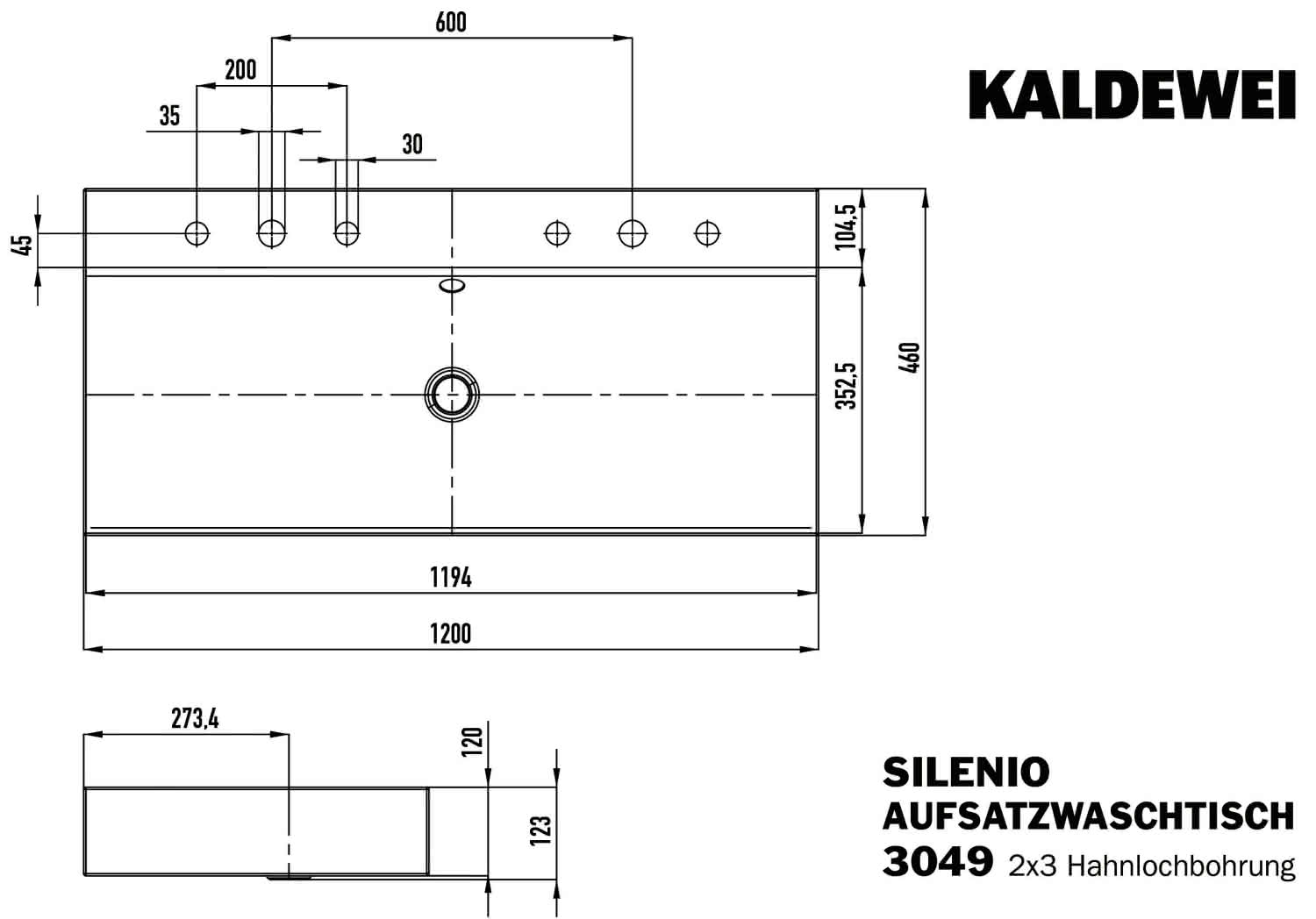 KA WB SILENIO Mod.3049-D,1200x460mm, alpwe,PEFF,AD,m. 2x3HL,mÜL,chr