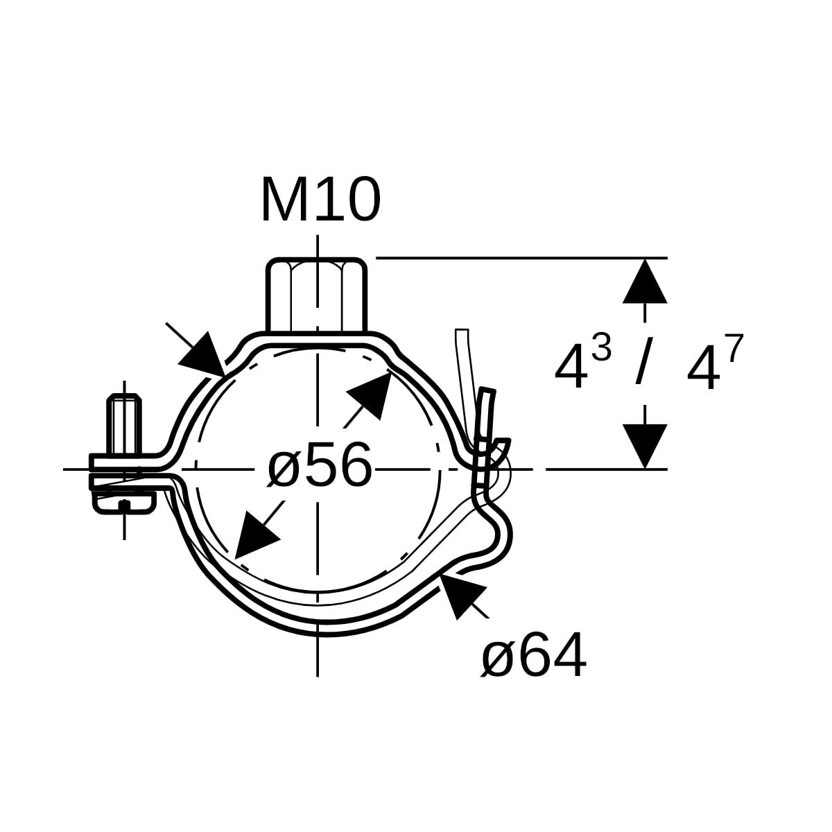 Geberit Rohrschelle mit Gewindemuffe M10 verstellbar d56/64