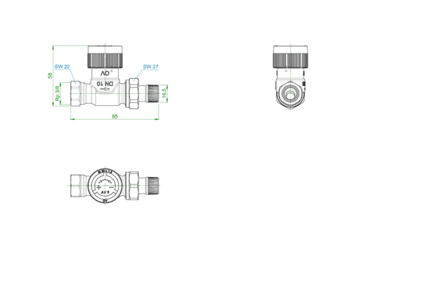 OVENTROP-Thermostatventil "AV 9" DN10, R 3/8", PN10, Durchgang