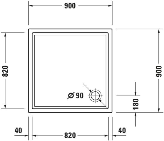 DU Starck Slimline Duschwanne, Quadratisch, 900x900x45 mm, Weiß, Sanitä