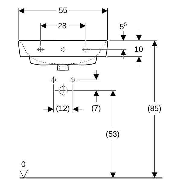 Geberit Renova Plan Aufsatzwaschtisch 55x44cm m. Hahnloch, m. Ül., weiß, KeraTect