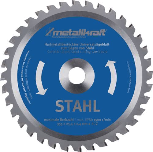 Metallkreissägeblatt STA D.355mm B.2,4mm HM Bohrungs-D.25,4mm Z.80 METALLKRAFT Metallkreissägeblatt STA D.355mm B.2,4mm HM Bohrungs-D.25,4mm Z.80 METALLKRAFT