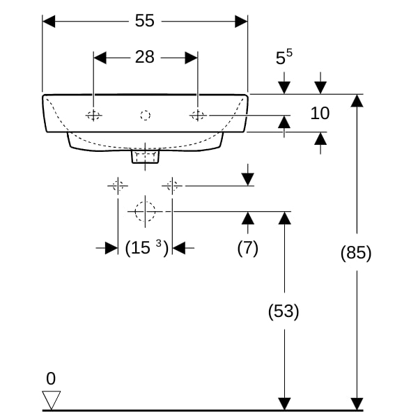 Geberit Renova Plan Waschtisch, 55x44cm m. Hl., m. Ül., weiß
