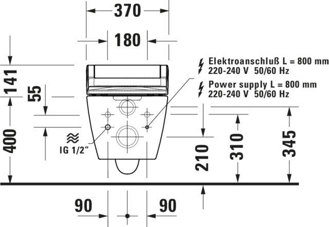 DU WWC 570mm ME by Starck,HygieneFlush weiß HYG, rimless, TS, Durafix,f.SWL