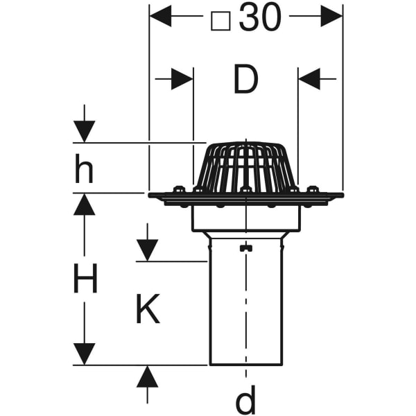 Geberit Dachwassereinlauf mit Befestigungsfl. für Dachabdichtungsfolie d110 7L/s