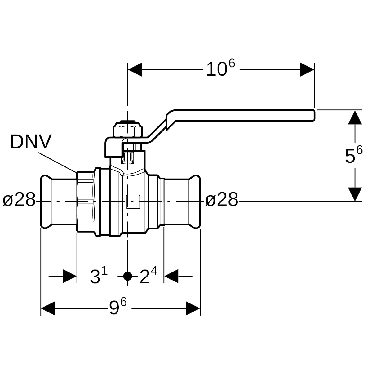 Geberit Mapress Kugelhahn mit Betätigungshebel Ms d28