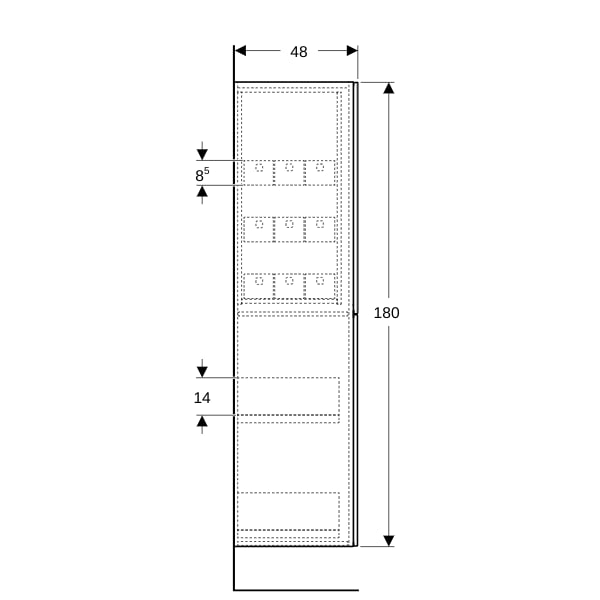 Geberit Hochschrank mit zwei Auszügen 24x180x48cm, weiß hgl./Glas weiß