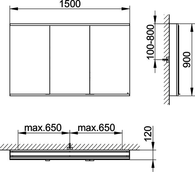 KEUCO Royal Modular 2.0 SPS, bel. 80031, Vorb,2Steckd,sb-elox,1500x900x120mm