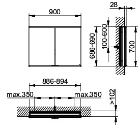 KEUCO Royal Modular 2.0 SPS, bel. 80021, Einb,2Steckd,sb-elox,900x700x120mm