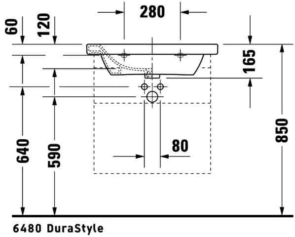 DU Möbelwaschtisch DuraStyle 650 mm mit ÜL, mit HLB, 1 HL, weiß