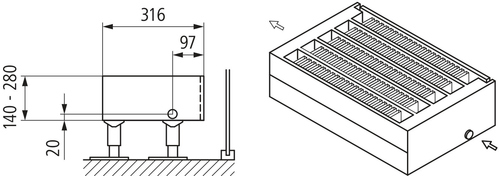 Kermi Kon m. Str. Typ55 BH280x316x2800 QN8036, weiß, 6bar, m. Abd., AB Uni.