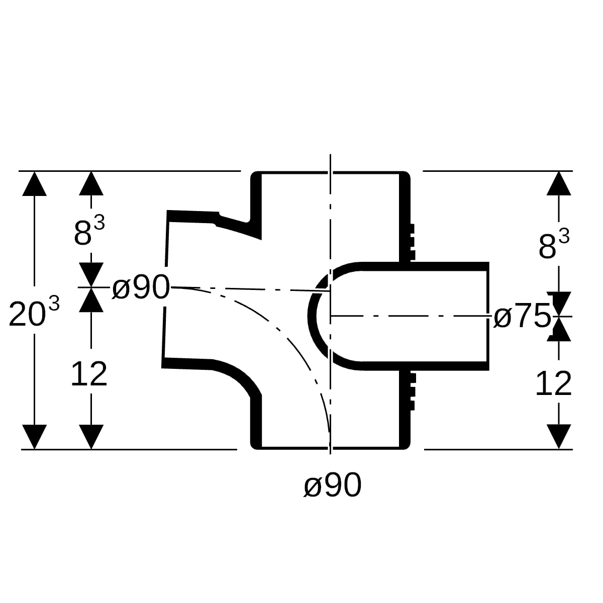 Geberit Silent-db20 Schachtbogenabzweig 88,5Gr links d90/90/75