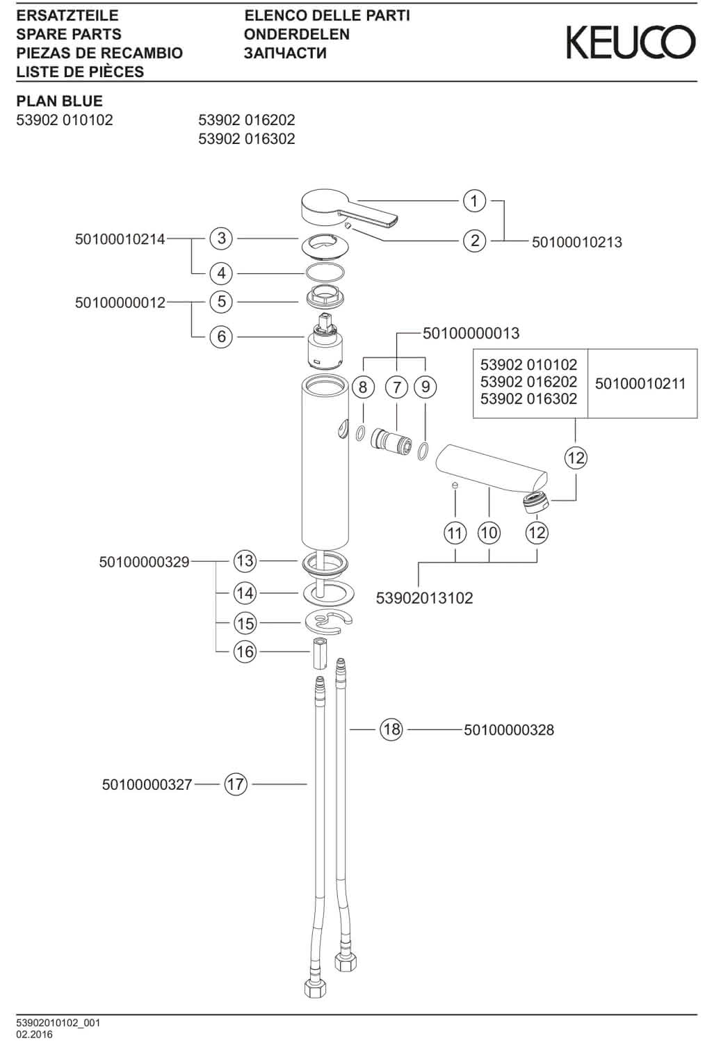 KEUCO EHM-WT-Mischer Plan blue 53902, groß, o.Ablaufgarnitur, verchromt