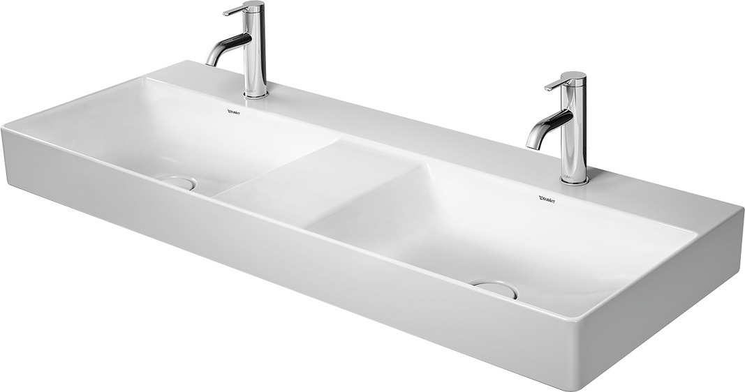 DU Doppel-WT,Möbel-DWT DuraSquare 1200mm o.ÜL, o.HL je Becken, geschl., weiß