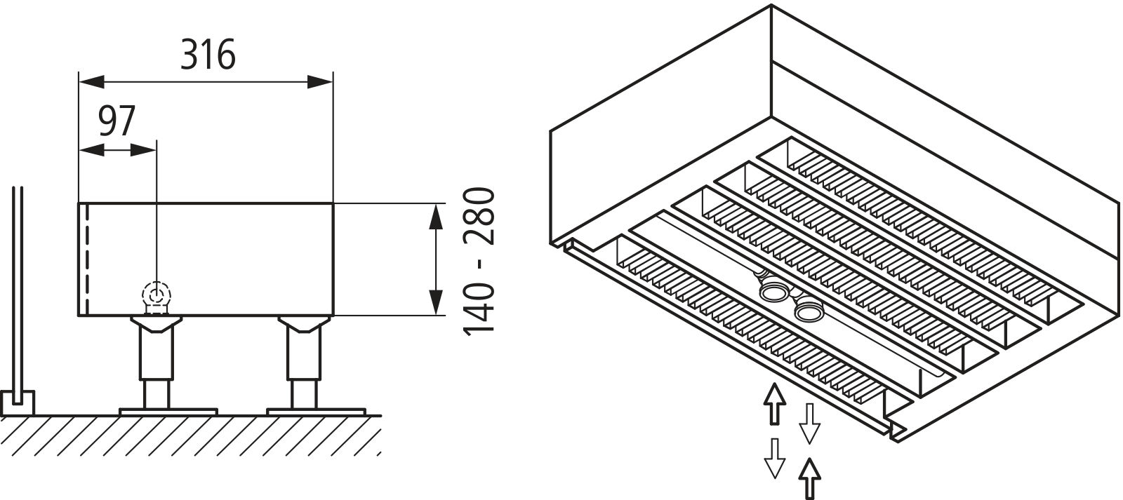 Kermi Kon m. Str. Typ55 BH280x316x2800 QN8036, weiß, 6bar, m. Abd., AB Uni.