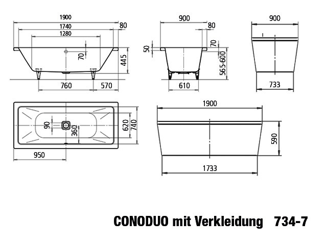 KA BW CONODUO freistehend Mod.734-7,1900 x900mm,alpinweiß,VKT alpwe