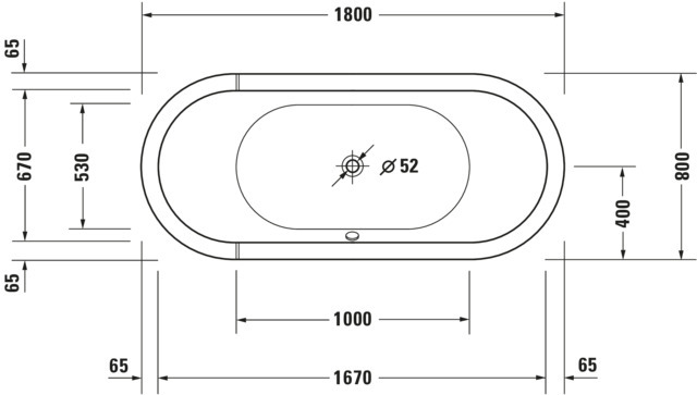 DU Starck BW Oval 1800x800 Einbau Rückenschr.2 L/R, Weiß