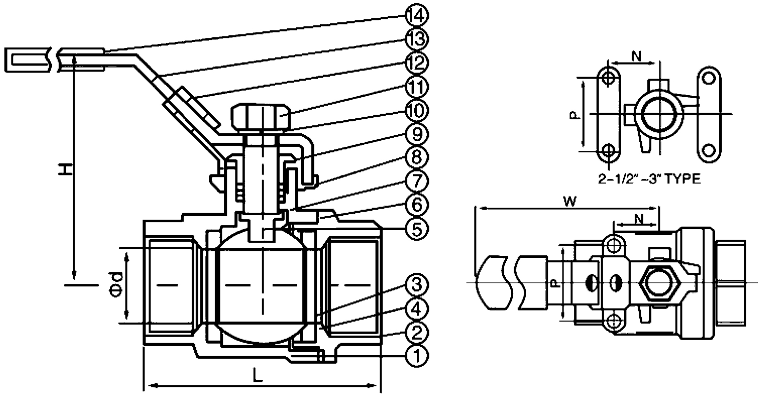 gebog316 Edelstahl Kugelhahn Typ 604 - 2-tlg., mit IG 1/2"