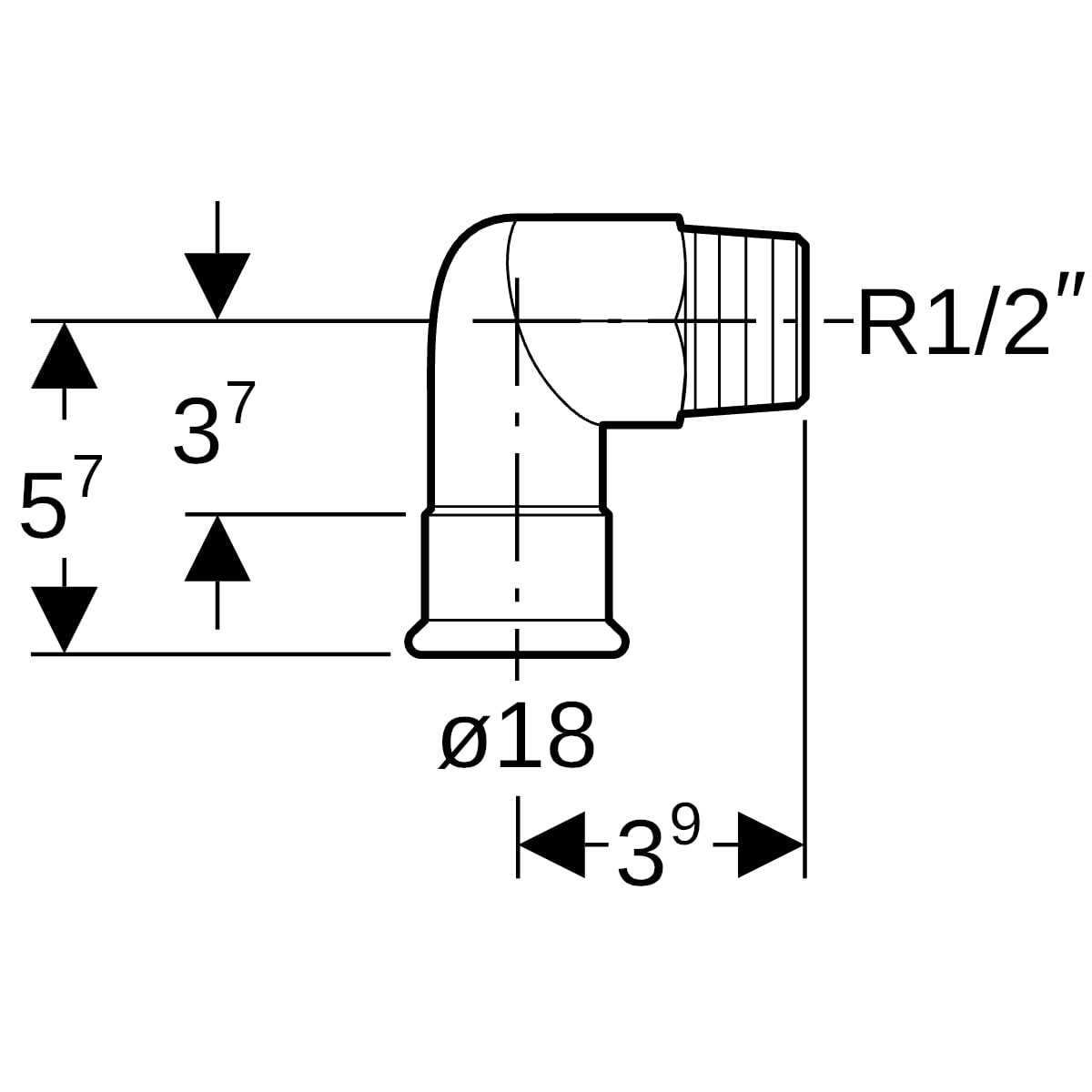 Geberit Mapress Edelstahl Übergangswinkel 90Gr mit AG d18-R1/2