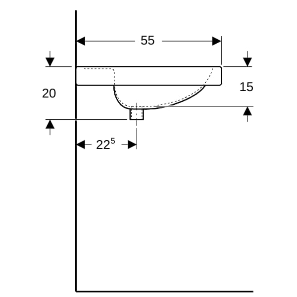 Geberit Preciosa Waschtisch mit Ablagefläche 80x55cm, m. Hl., o. Ül., weiß, KeraTect