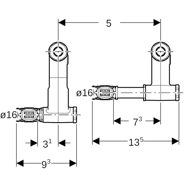 Geberit FlowFit Set Anschluss-Endstück, links für Vorl./Rückl. SiBr d16-15