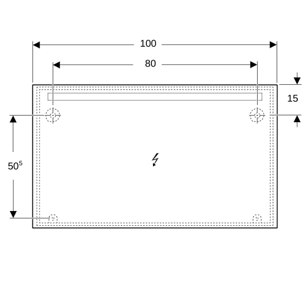 Geberit Option Basic Lichtspiegel, eckig Beleuchtung oben, 120x70x3cm, alu. elox