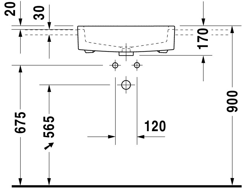 DU Halbeinbauwaschtisch Vero 550 mm mit ÜL, mit HLB, 1 HL, weiß