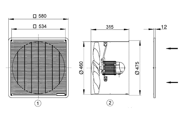 Maico Axial-Wandeinbauventilator DZF 45/6 B Unterputz, Drehstrom, DN450