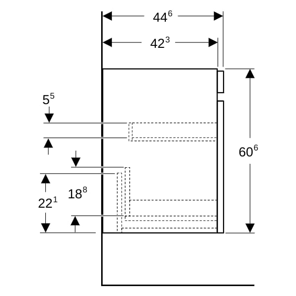 Geberit Renova Plan US f. WT, mit 1 Schublade u. Innenschubl., 53,6x60,6x44,6cm, weiß