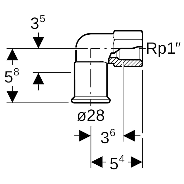 Geberit Mapress C-Stahl Übergangswinkel 90Gr mit IG d28-Rp1 verzinkt