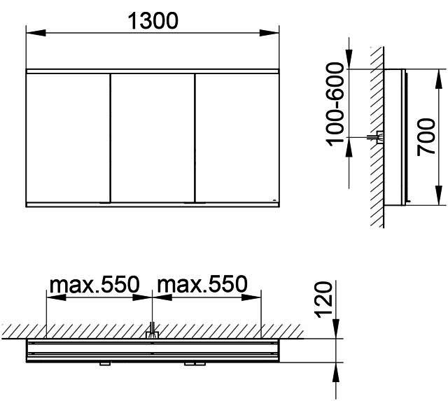 KEUCO Royal Modular 2.0 SPS, bel. 80031, Vorb,1Steckd/USB,sb-elox,1300x700x120mm