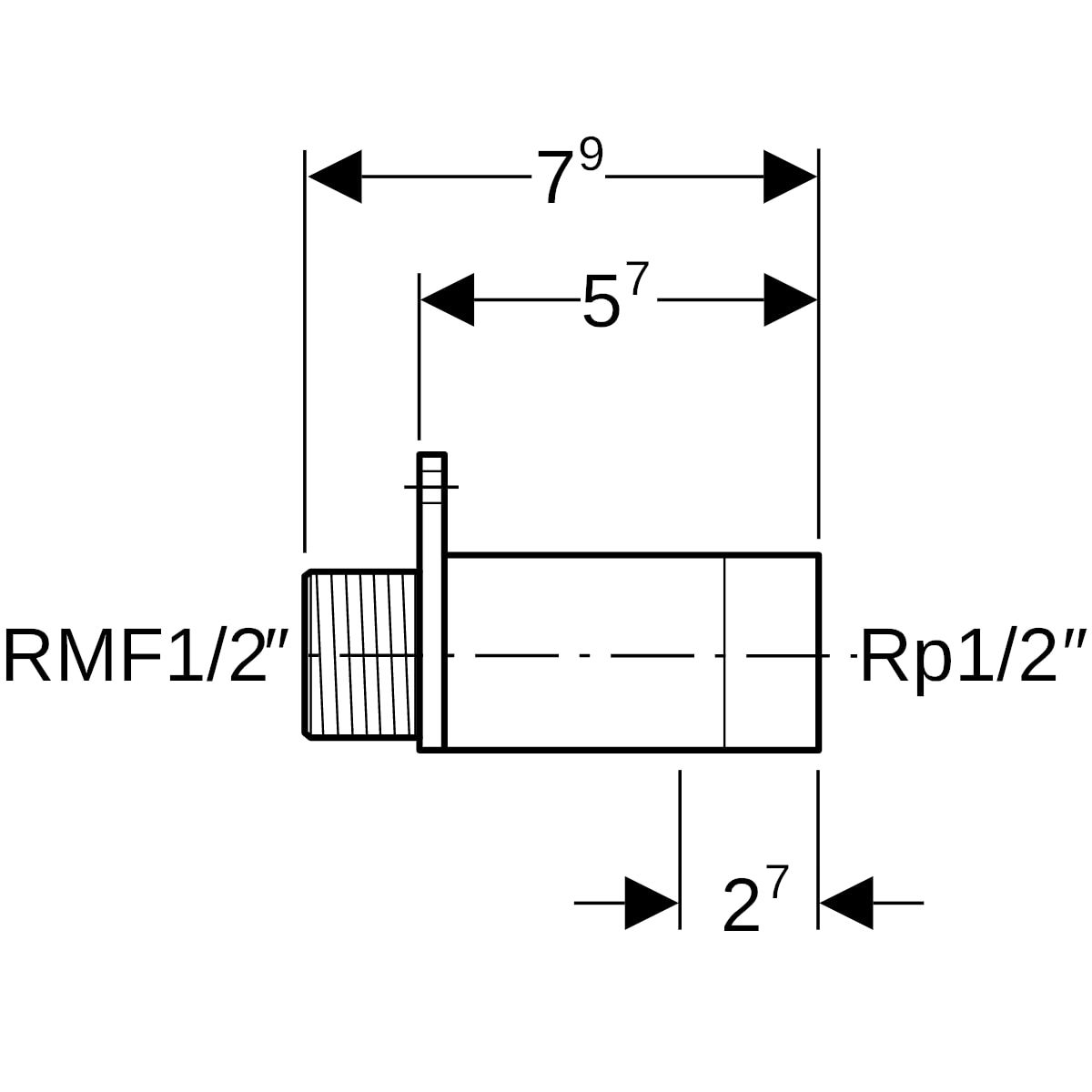 Geberit Anschluss gerade mit AG MF Rg R1/2-Rp1/2 L:57mm