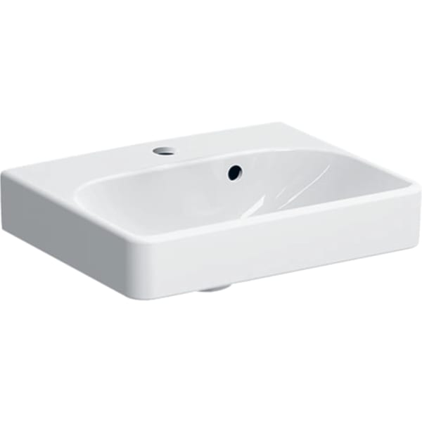Geberit Smyle Handwaschbecken, eckig, 45x36cm asym., m. Hl., m. Ül., weiß, KeraTect