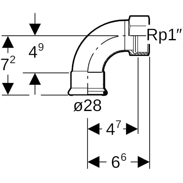 Geberit Mapress C-Stahl Übergangsbogen 90Gr mit IG d28-Rp1 verzinkt