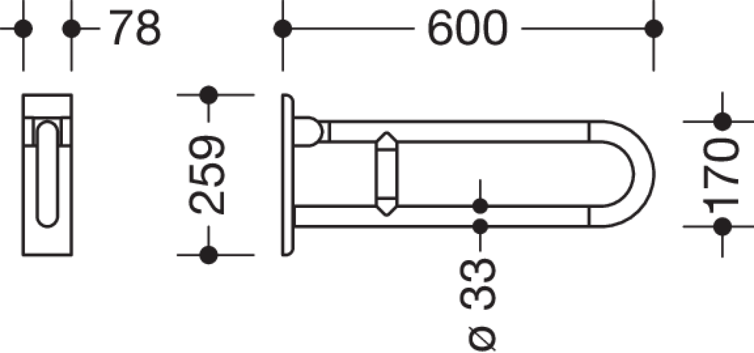 HEWI Stützklappgriff drehb. Ser 801, L:600mm, Stahlkern anthrazitgrau