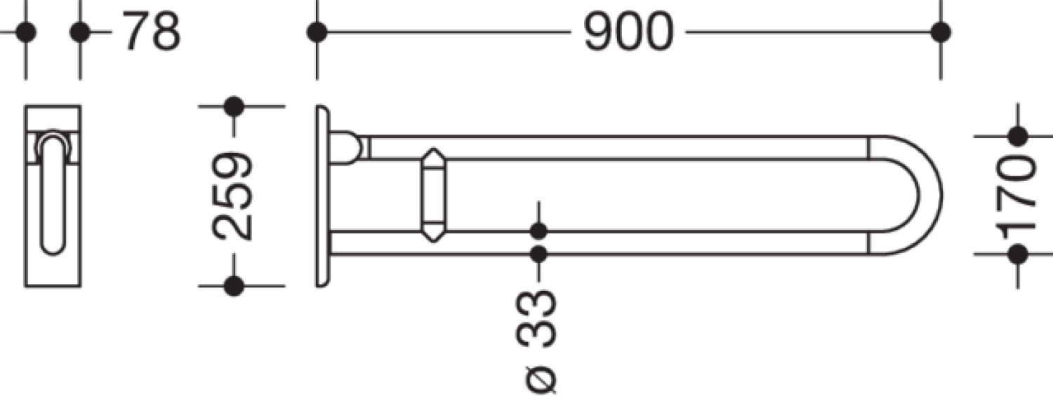 HEWI Stützklappgriff drehb. Ser 801, L:900mm, Stahlkern rubinrot