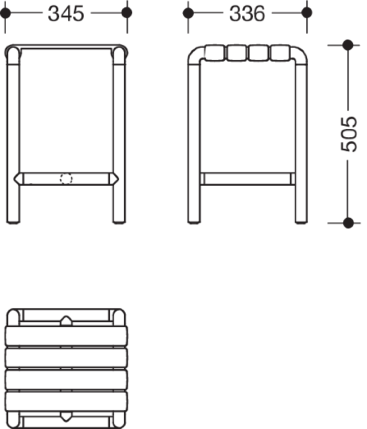 HEWI Hocker Ser 801, matt, B:345 mm, H:505 mm, T: 336 mm anthrazitg