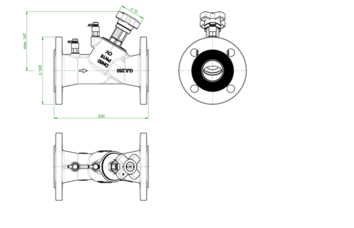 OVENTROP-Strangreg.Vent.Hydrocontrol VFC DN50, PN16, Flansch/DIN,2 Meßvent.,GG25